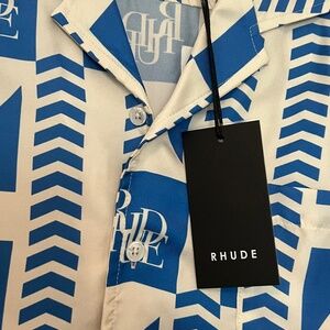 RHUDE BLUE GRASSE SILK SHIRT BLUE AND IVORY